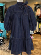 Hem Bow Denim Dress Denim Dress for Women's Half Sleeve Button Down A-Line Belted Classic Jean Dresses