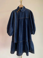 Hem Bow Denim Dress Denim Dress for Women's Half Sleeve Button Down A-Line Belted Classic Jean Dresses