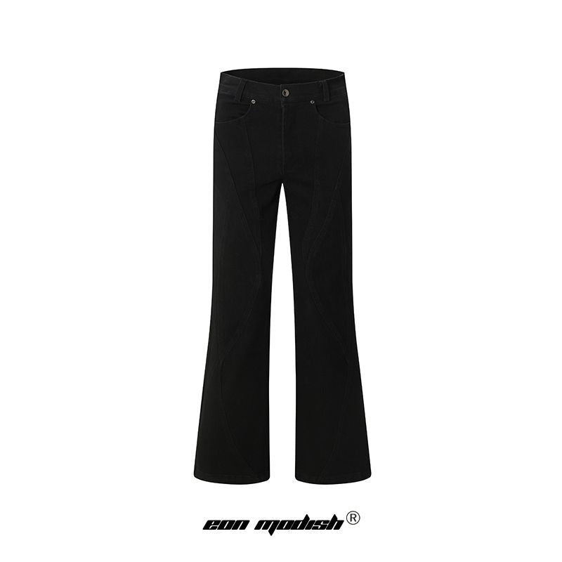 Street Style High-Street Flared Denim Trousers