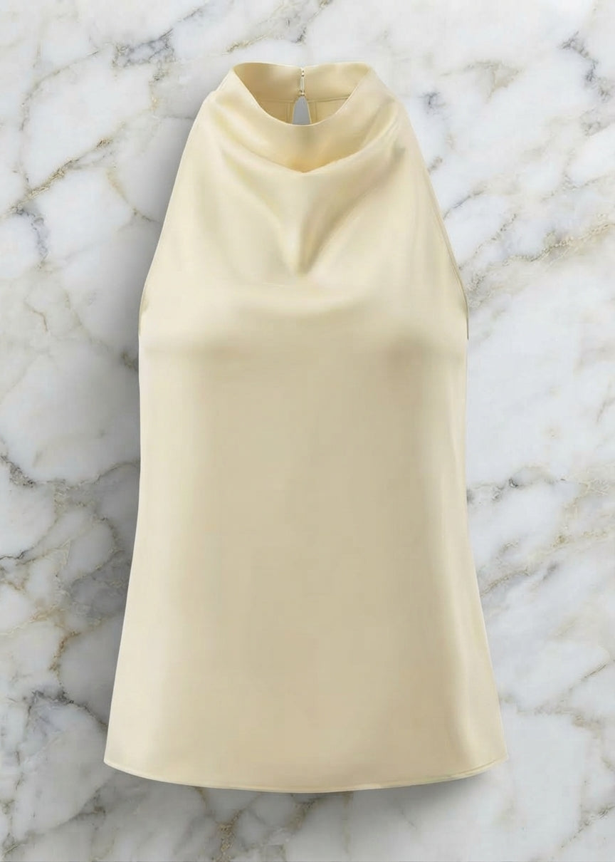 Draped Satin High-Neck Top