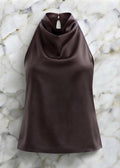 Draped Satin High-Neck Top