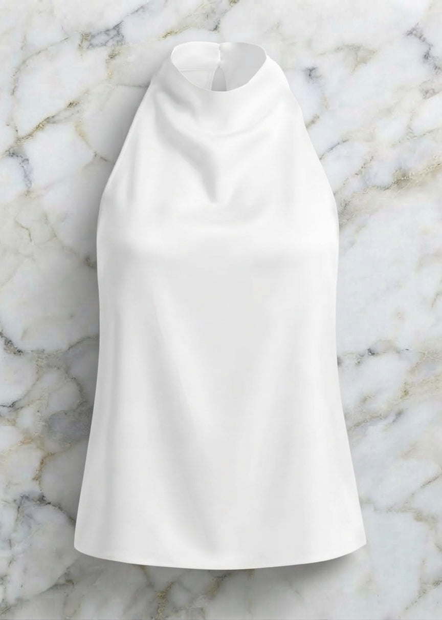 Draped Satin High-Neck Top