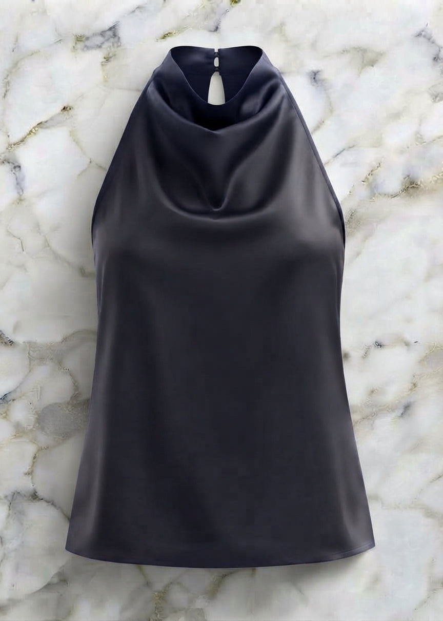 Draped Satin High-Neck Top