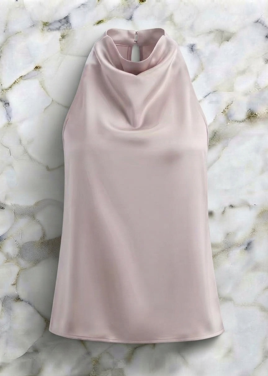 Draped Satin High-Neck Top