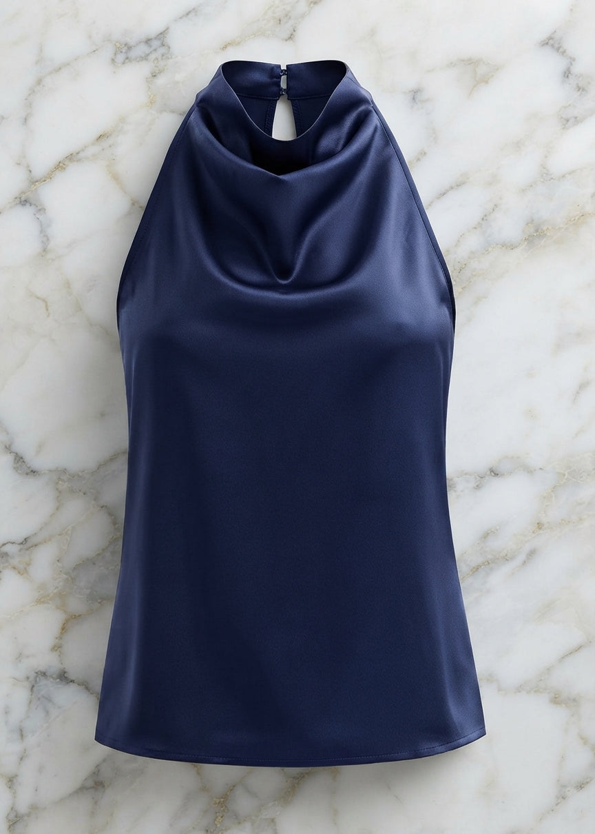 Draped Satin High-Neck Top