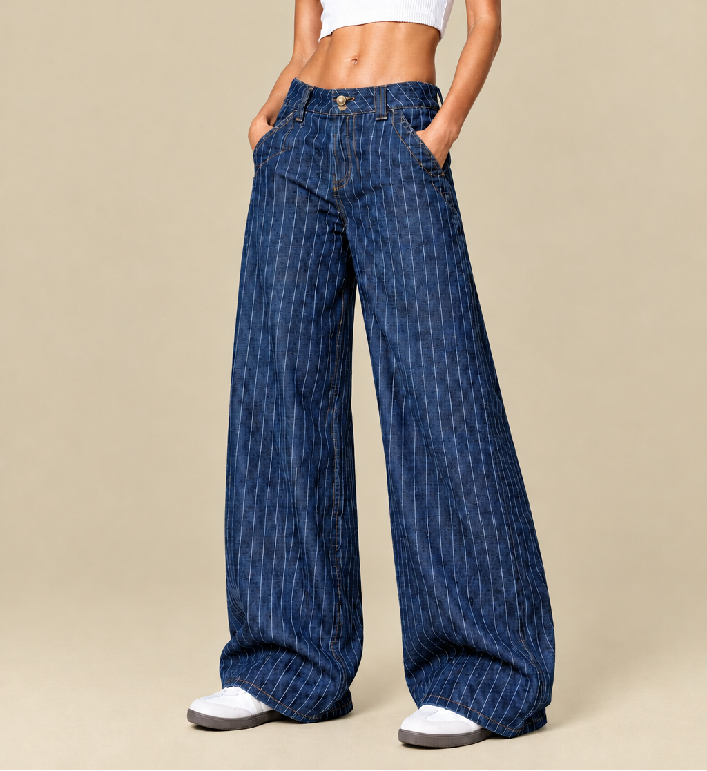 Wide-Leg Striped Jeans