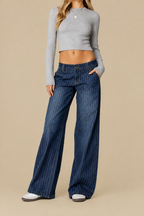 Wide-Leg Striped Jeans