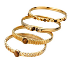 Cuff Bracelet with Brown Oval Crystal, Gold-Plated Steel