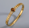 Cuff Bracelet with Brown Oval Crystal, Gold-Plated Steel - Chain Bracelet