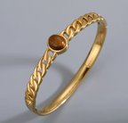 Cuff Bracelet with Brown Oval Crystal, Gold-Plated Steel