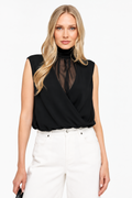 Black Sleeveless Draped High-Neck Top