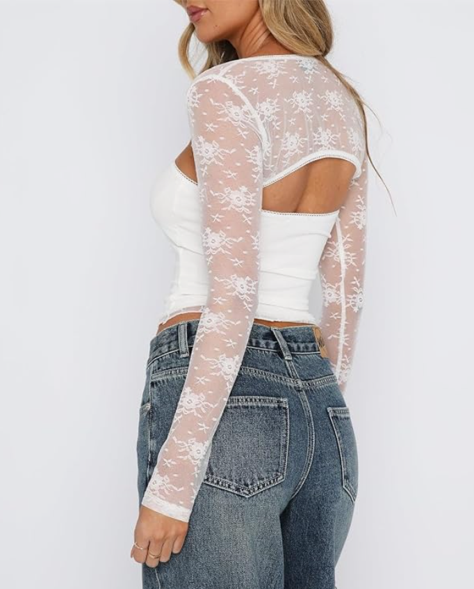 Floral Lace Mesh Crop Top