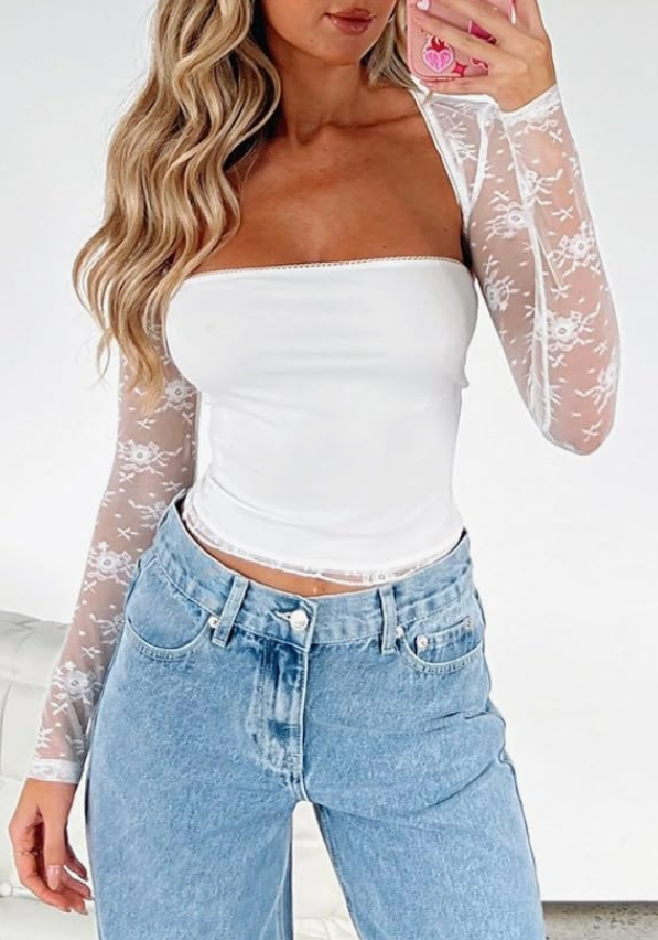 Floral Lace Mesh Crop Top